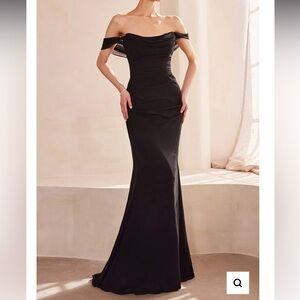 Lady Black Tie Faye Gown Elegant Chiffon Black Off-Shoulder Evening Dress